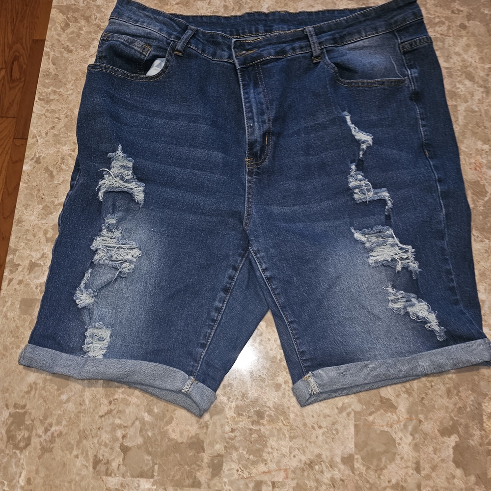 SHEIN Blue Distressed Jean Shorts